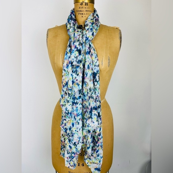 Multicolor Abstract Watercolor Print Oversized Scarf, Lightweight Wrap - Picture 2 of 5